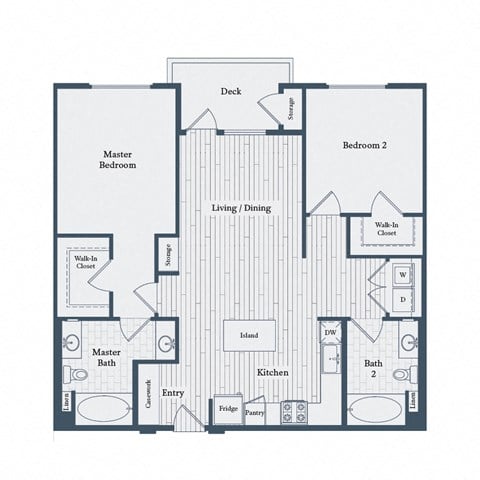 Floor plan for 2 beds, 2 baths, 1153 sqft