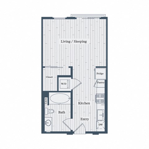 Floor plan for studio, 1 bath, 518 sqft