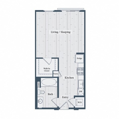 Floor plan for studio, 1 bath, 577 sqft