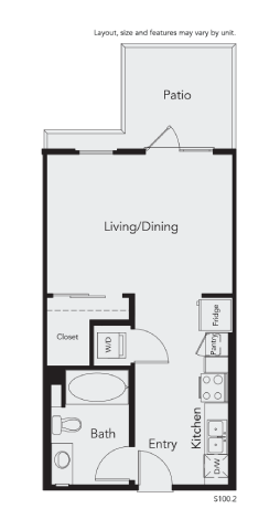 Floor plan for studio, 1 bath, 515 sqft