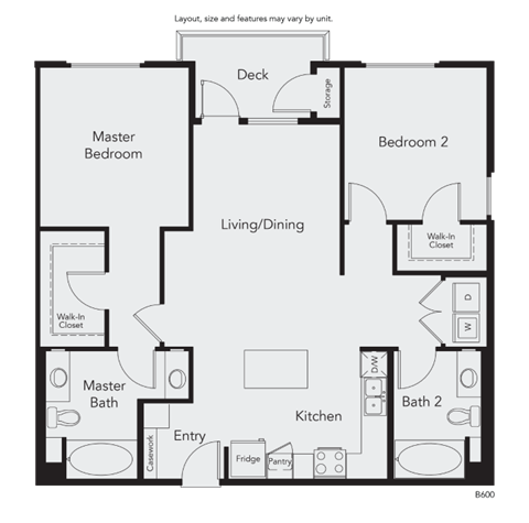 Floor plan for 2 beds, 2 baths, 1170 sqft