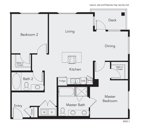 Floor plan for 2 beds, 2 baths, 1199 sqft
