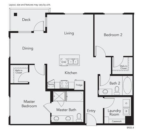 Floor plan for 2 beds, 2 baths, 1199 sqft