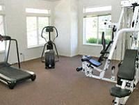 Lakewood apartment for rent - A home gym with a treadmill, exercise bike, and weights.