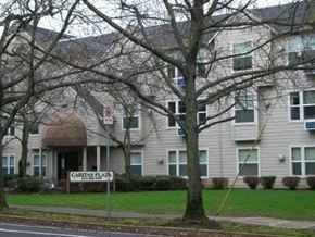Portland apartment for rent - a building with a no parking sign in front of a tree