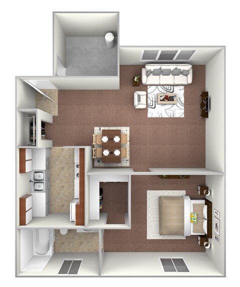 Floor plan for 1 bed, 1 bath, 700 sqft