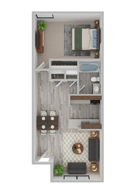 Floor plan for 1 bed, 1 bath, 539 sqft
