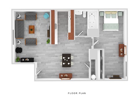 Floor plan for 1 bed, 1 bath, 600 sqft
