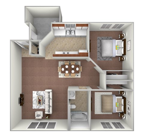 Floor plan for 2 beds, 1 bath, 846 sqft