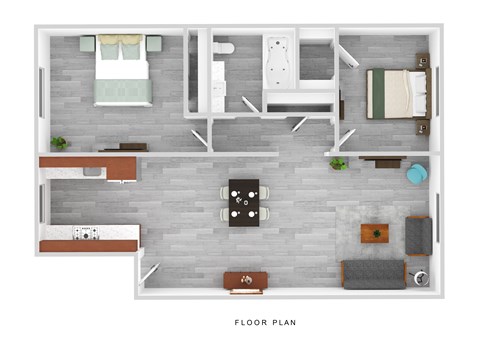 Floor plan for 2 beds, 1 bath, 900 sqft