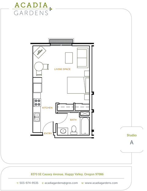 Floor plan for studio, 1 bath, 417 sqft