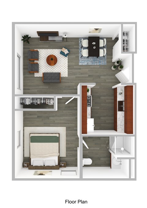 Floor plan for 1 bed, 1 bath, 555 sqft