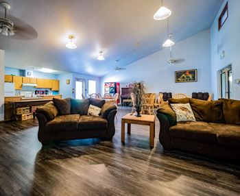 Community room - community room includes full kitchen, dining room, living room with cable, and coffee bar.