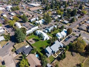 Albany apartment for rent - A bird's eye view of a residential area with houses and trees.