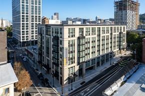 Portland apartment for rent - an aerial view of a large white building in the city