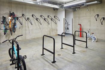 Secure bike storage with washing station