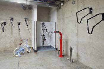 Secure bike storage with washing station