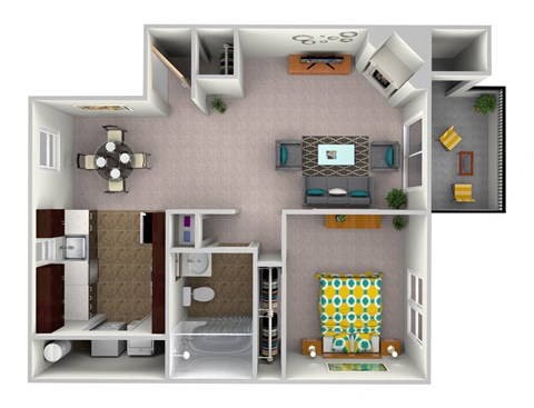 Floor plan for 1 bed, 1 bath, 750 sqft