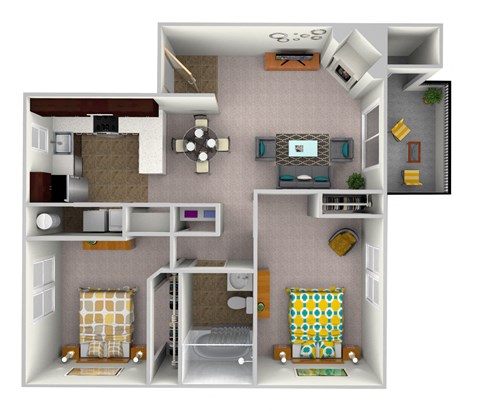 Floor plan for 2 beds, 1 bath, 870 sqft
