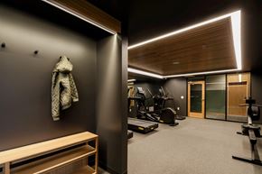 Portland apartment for rent - a coat hanging on a wall in a gym room at Slabtown Square Apartments, Portland , Oregon
