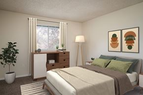 Vancouver apartment for rent - a bedroom with a bed and a dresser and a window