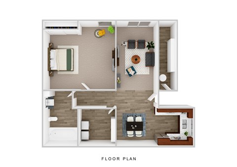 Floor plan for 1 bed, 1 bath, 754 sqft