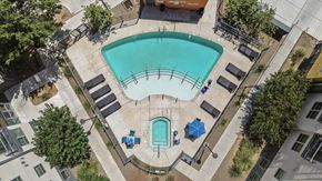 Albuquerque apartment for rent - A swimming pool surrounded by lounge chairs and trees.