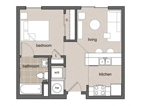 Floor plan for studio, 1 bath, 510 sqft