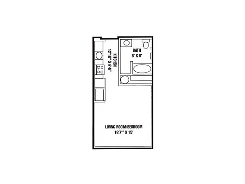 Floor plan for studio, 1 bath, 402 sqft