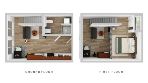 Floor plan for 1 bed, 1 bath, 629 sqft