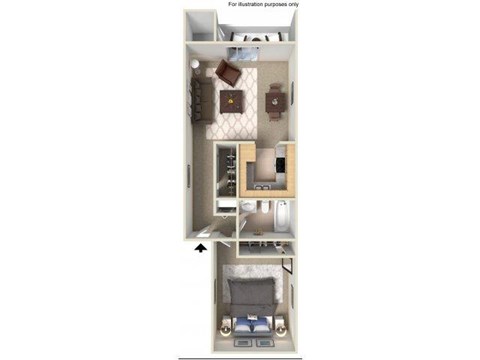Floor plan for 1 bed, 1 bath, 660 sqft