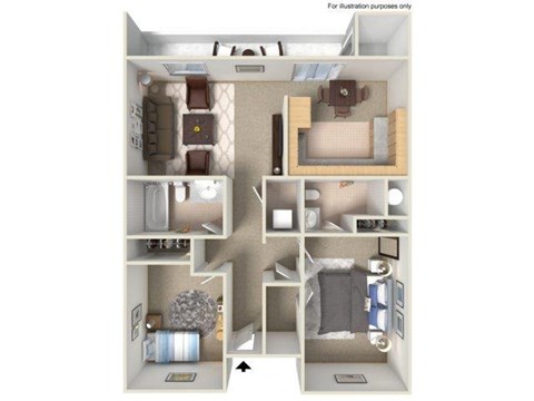 Floor plan for 2 beds, 2 baths, 960 sqft