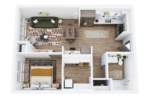 Floor plan for 1 bed, 1 bath, 669 sqft