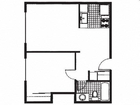 Floor plan for 1 bed, 1 bath, 528 sqft