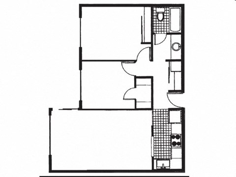 Floor plan for 2 beds, 1 bath, 730 sqft