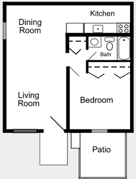 Floor plan for 1 bed, 1 bath, 576 sqft