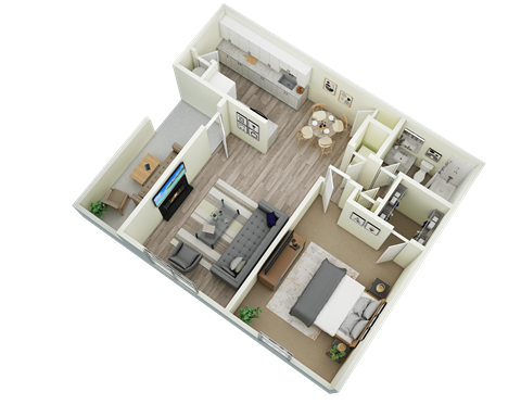 Floor plan for 1 bed, 1 bath, 700 sqft