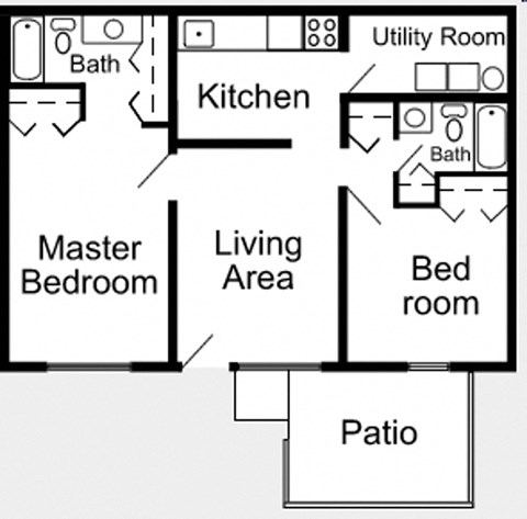 Floor plan for 2 beds, 2 baths, 875 sqft