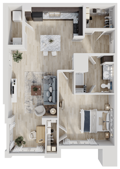 Floor plan for 1 bed, 1 bath, 904 sqft