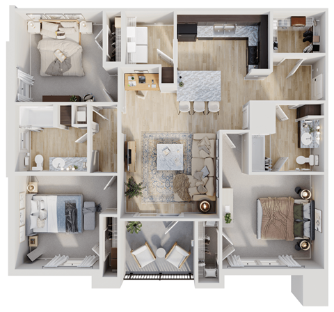 Floor plan for 3 beds, 2 baths, 1393 sqft
