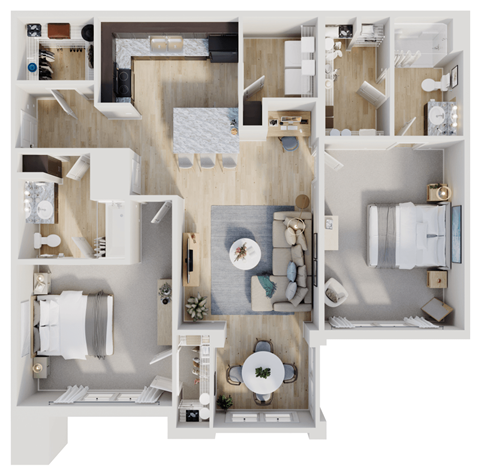 Floor plan for 2 beds, 2 baths, 1260 sqft