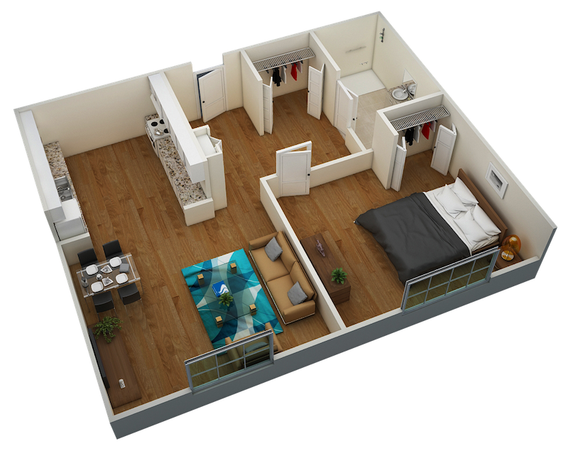 Floor plan for 1 bed, 1 bath, 525 sqft