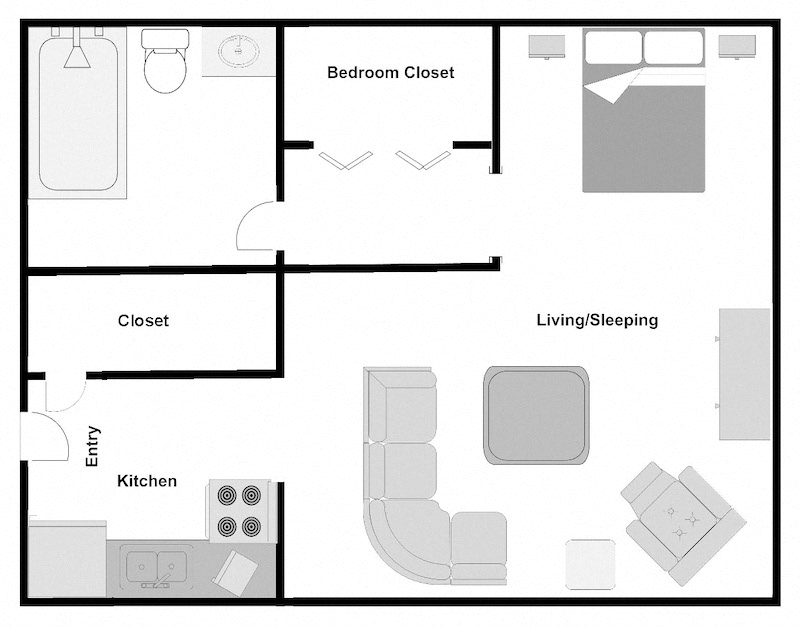 Floor plan for studio, 1 bath, 452 sqft
