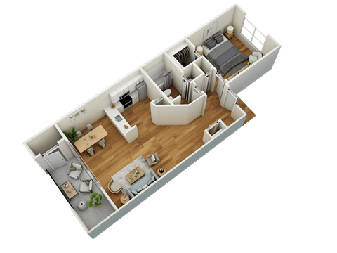 Floor plan for 1 bed, 1 bath, 790 sqft