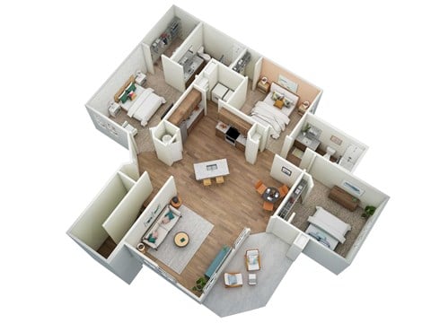 Floor plan for 3 beds, 2 baths, 1689 sqft