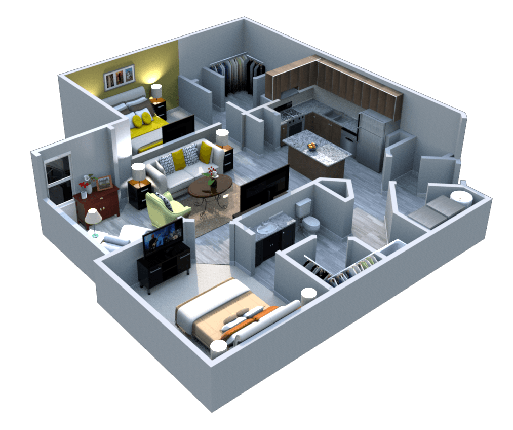 Floor plan for 2 beds, 2 baths, 1209 sqft