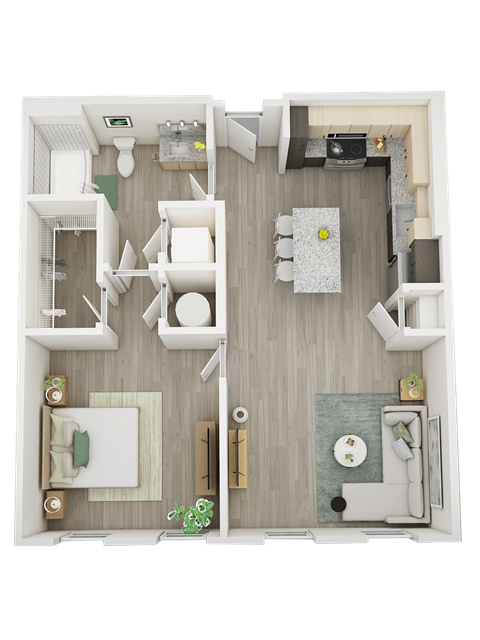 Floor plan for 1 bed, 1 bath, 691 sqft