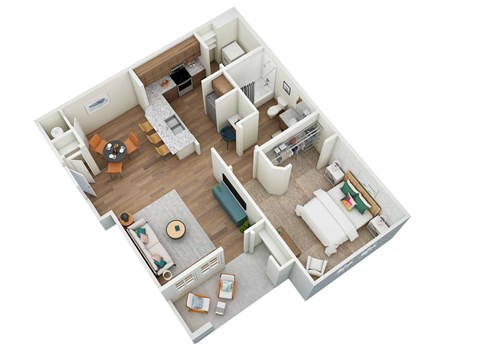 Floor plan for 1 bed, 1 bath, 870 sqft