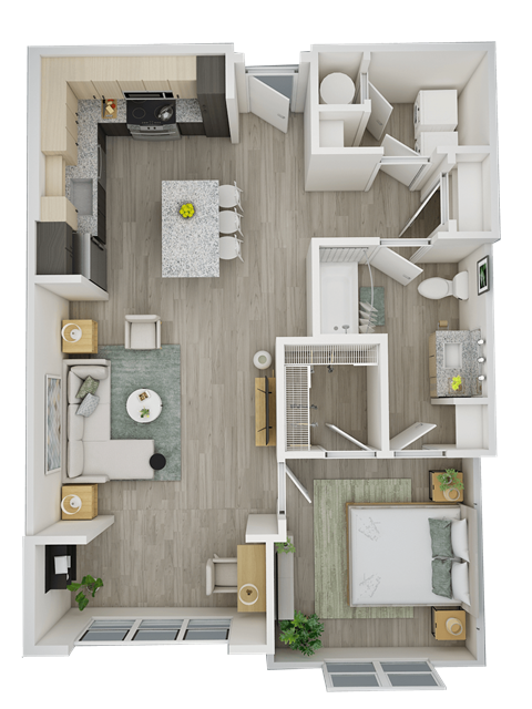 Floor plan for 1 bed, 1 bath, 844 sqft