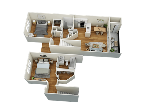 Floor plan for 2 beds, 2 baths, 1075 sqft